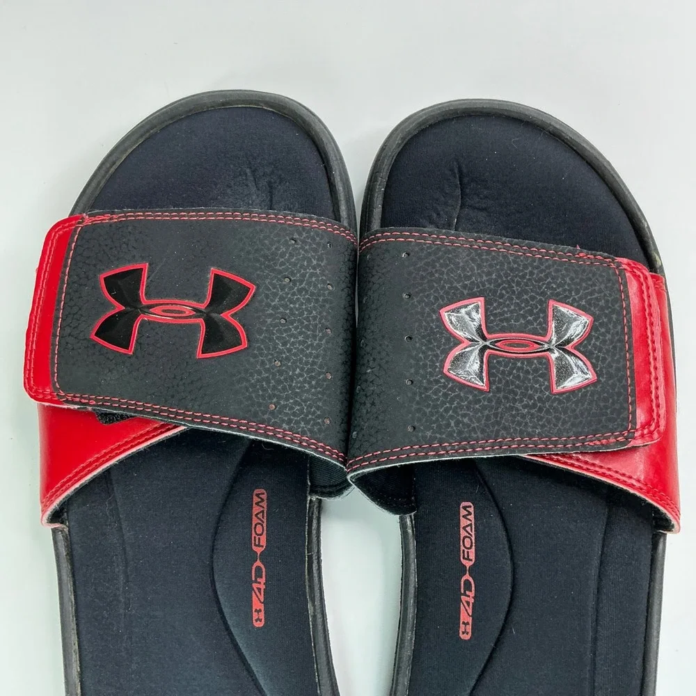 Under Armour Black Red Ignite Slides Mens 10 Adjustable 4D Foam 1235584-004